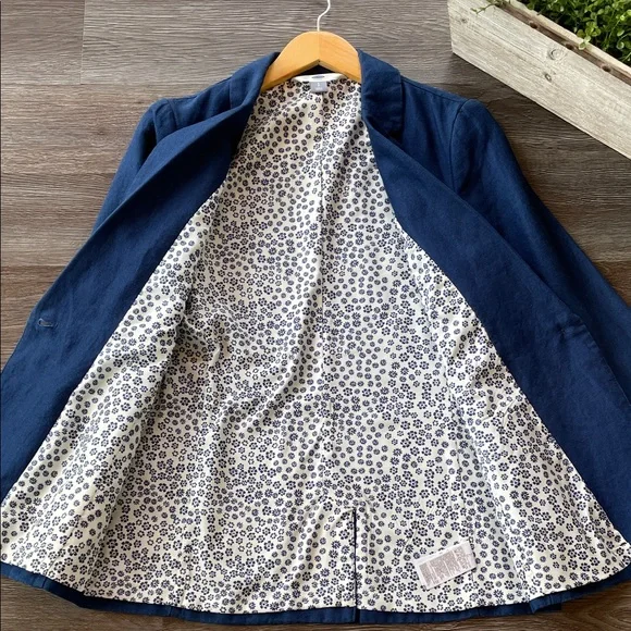 Old Navy Linen Cotton Navy Blue Fully Lined Blazer Jacket Size Small - Picture 4 of 9